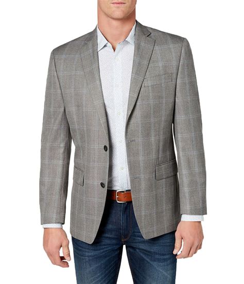 michael kors men's classic-fit grey plaid sport coat